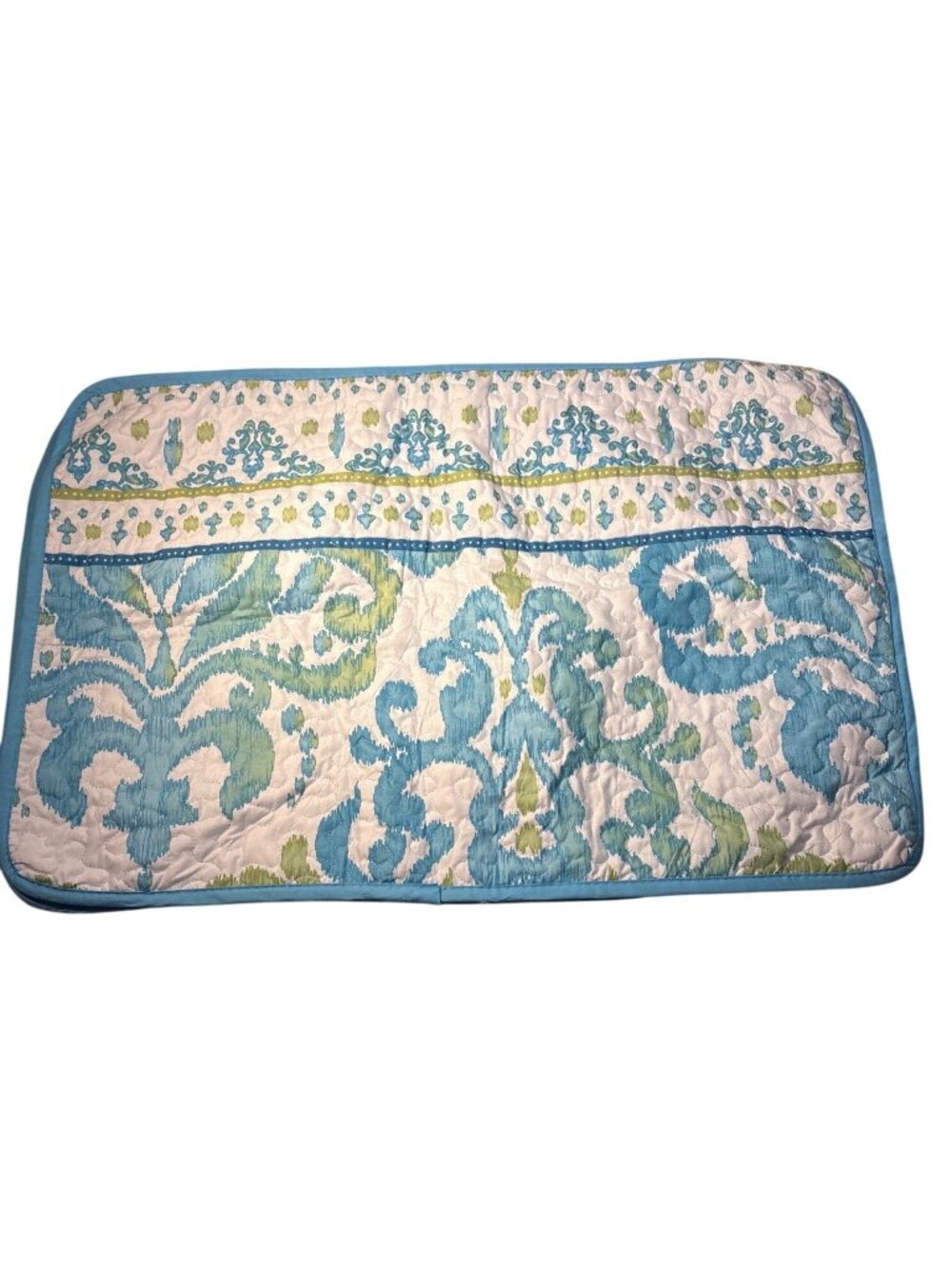 Quilted Pillowcases Blue Green Damask 29 x 20" Set of 2 Handmade Cottage Country